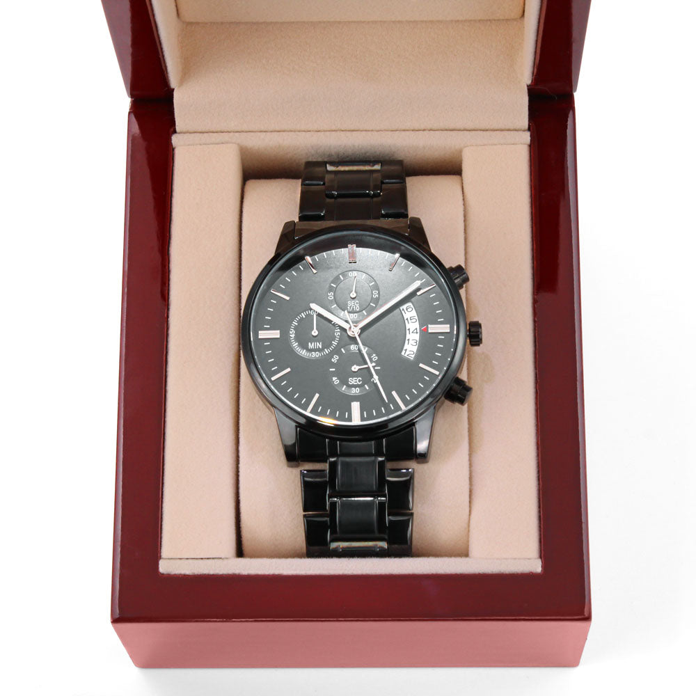 Best Bucking dad ever-Black Chronograph Watch with Engraving