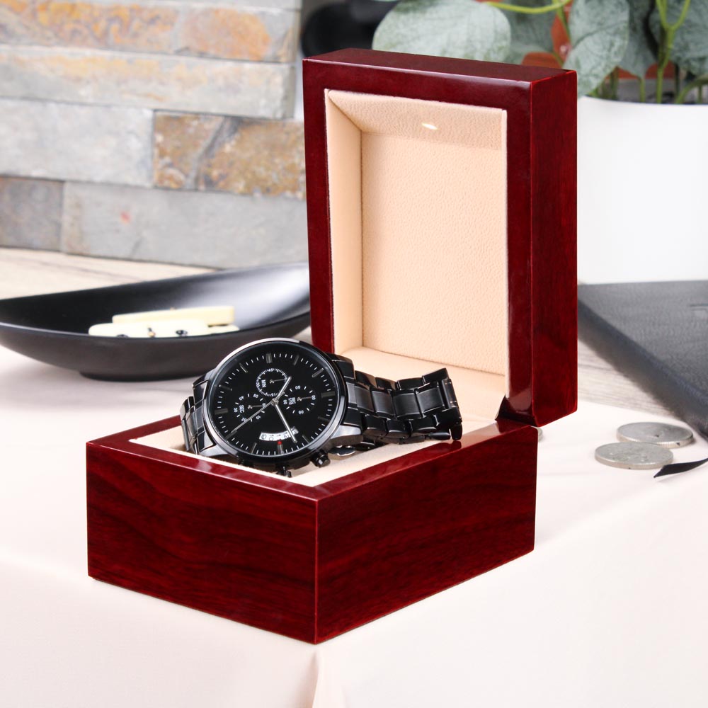 Best Bucking dad ever-Black Chronograph Watch with Engraving