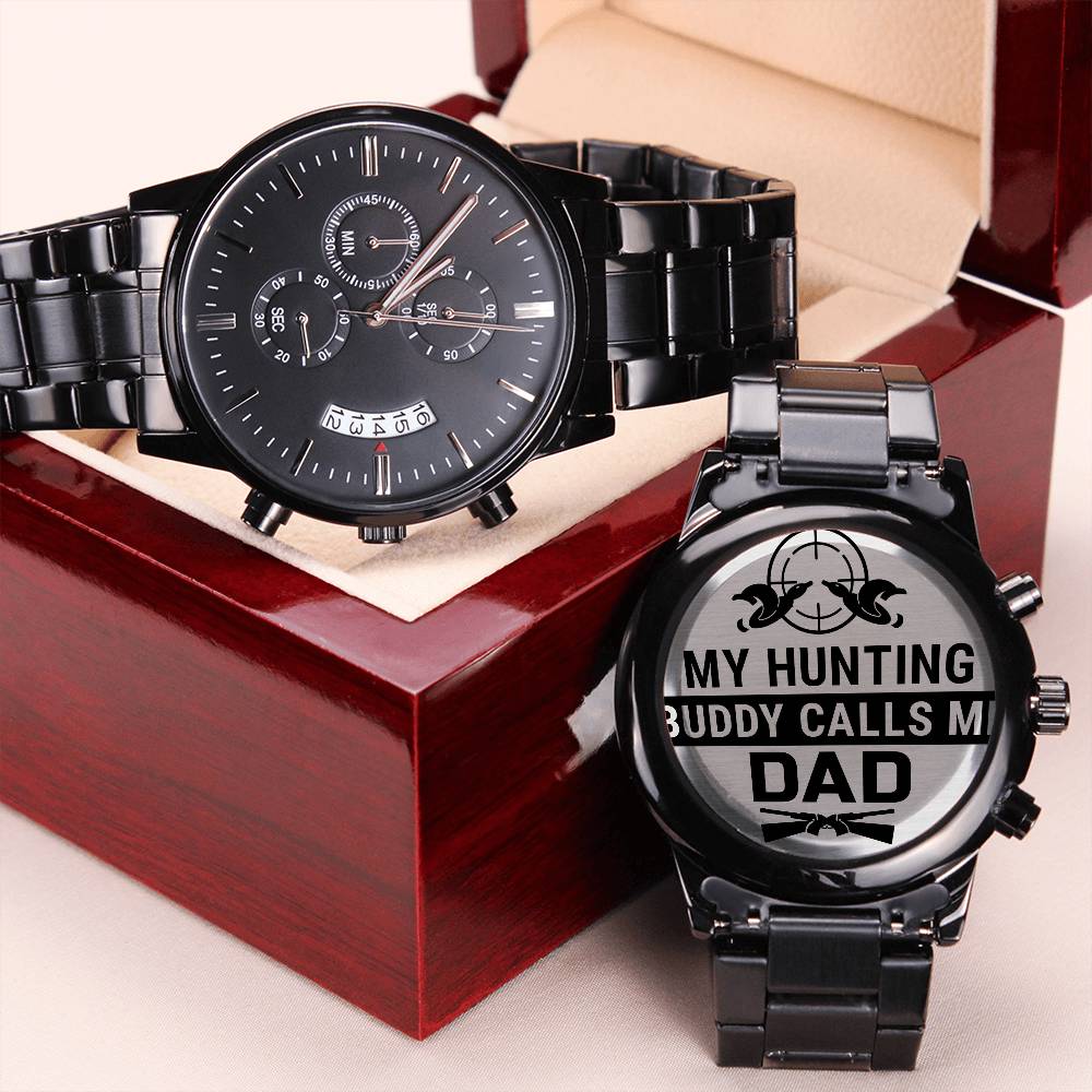my hunting buddy -Black Chronograph Watch with Engraving