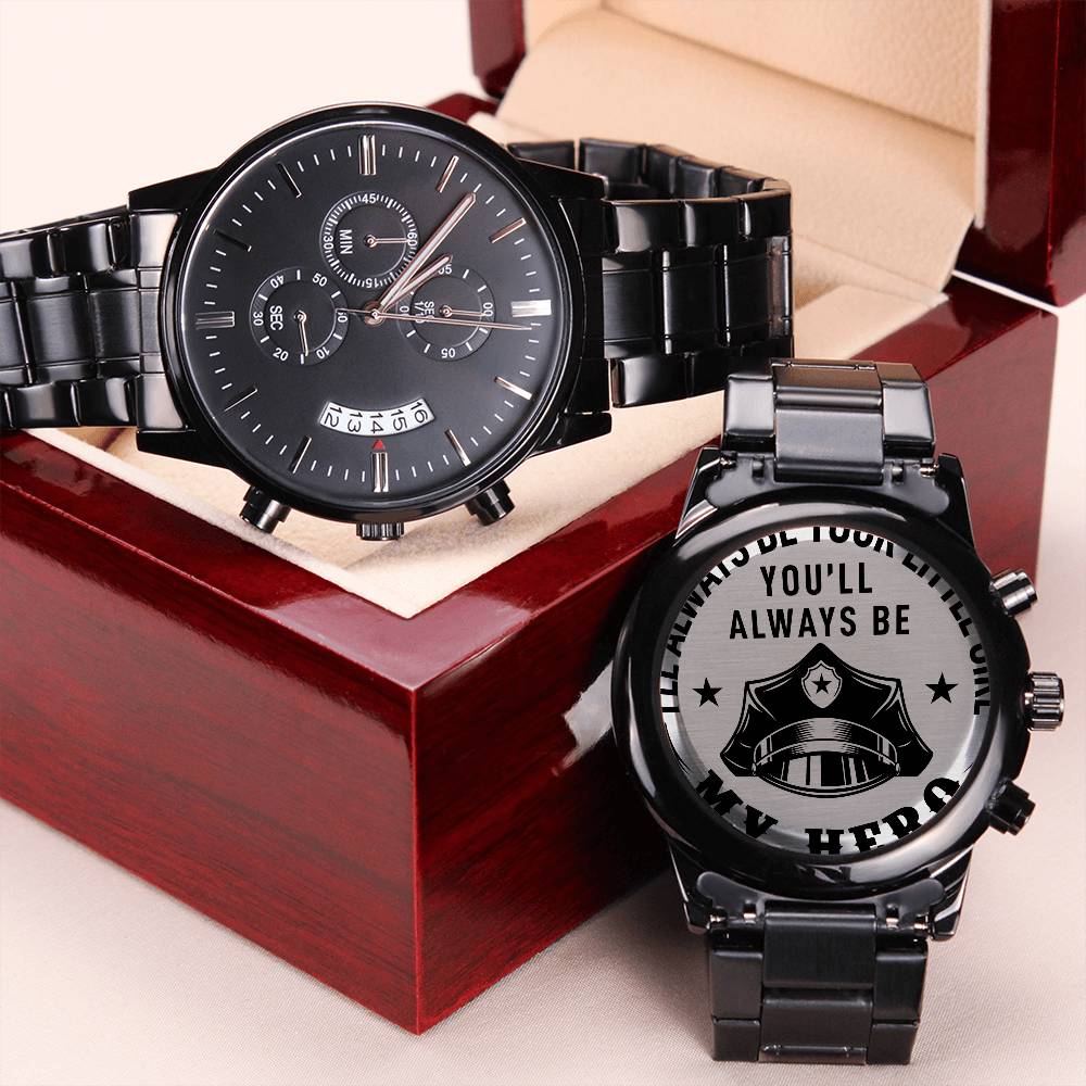 I'll always be your little girl(Police)-Black Chronograph Watch with Engraving