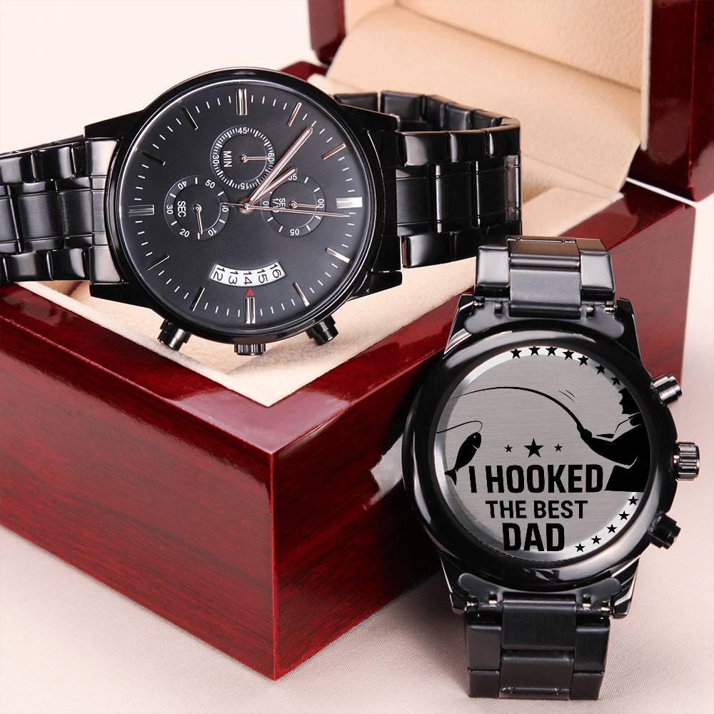 I hooked the best dad-Black Chronograph Watch with Engraving