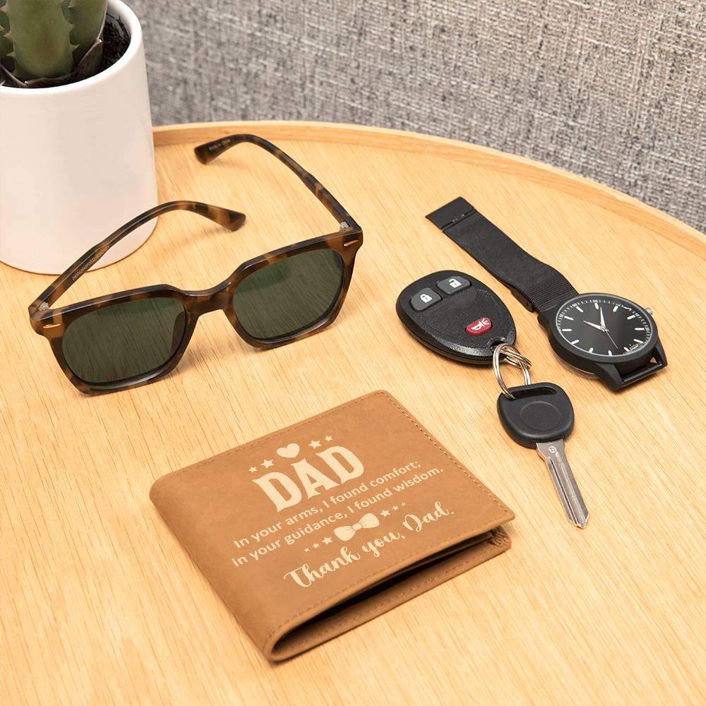 Dad In Your Arms, I Found Comfort Leather Wallet