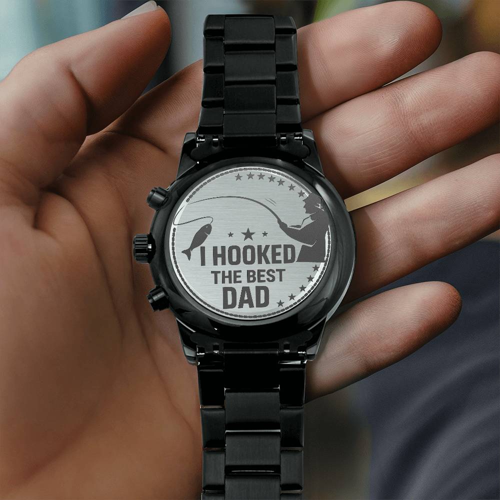 I hooked the best dad-Black Chronograph Watch with Engraving