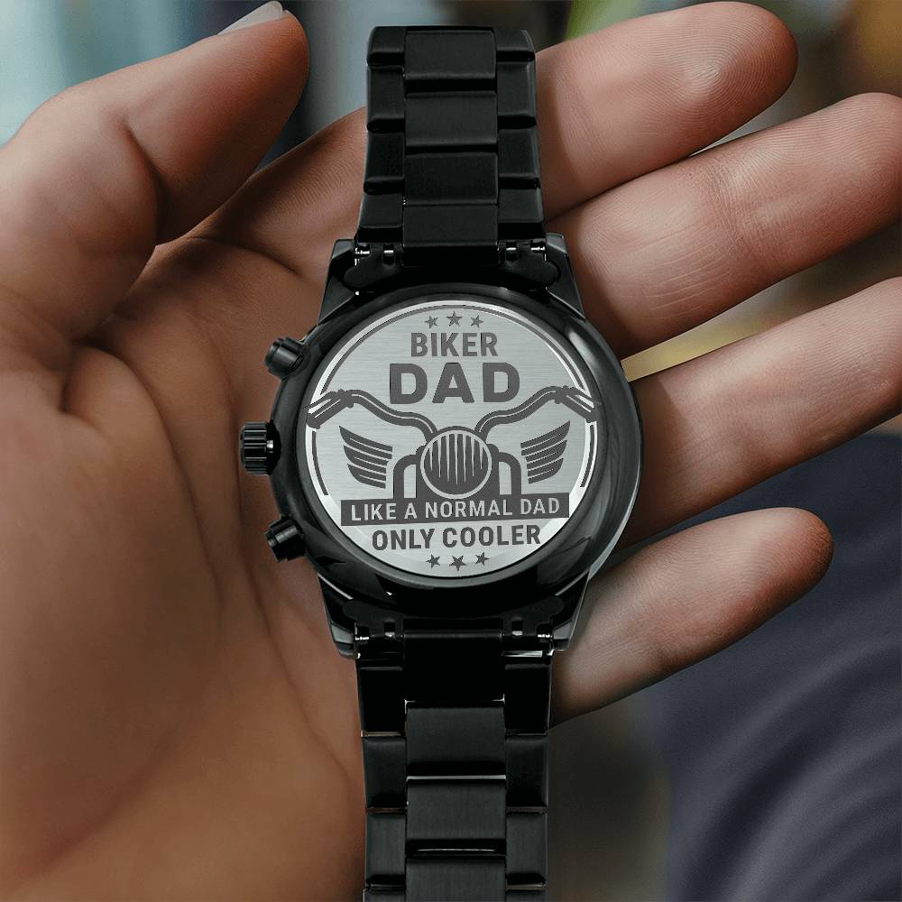 Biker dad-Black Chronograph Watch with Engraving