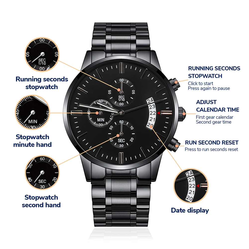 Best Bucking dad ever-Black Chronograph Watch with Engraving