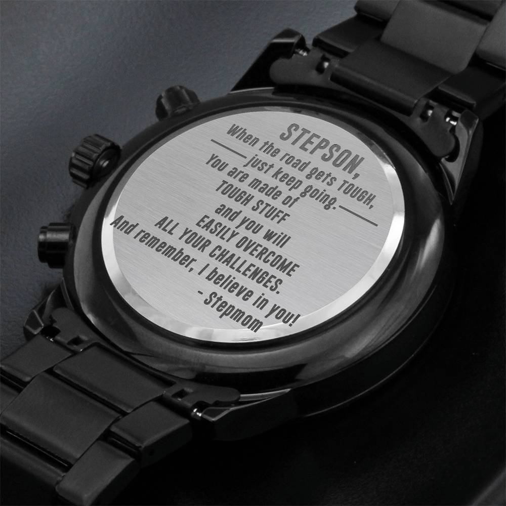 stepsonBlack Chronograph Watch with Engraving