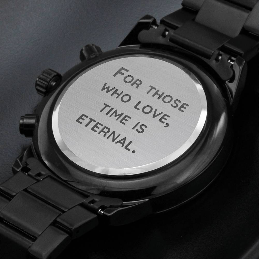 For those who love-Black Chronograph Watch with Engraving