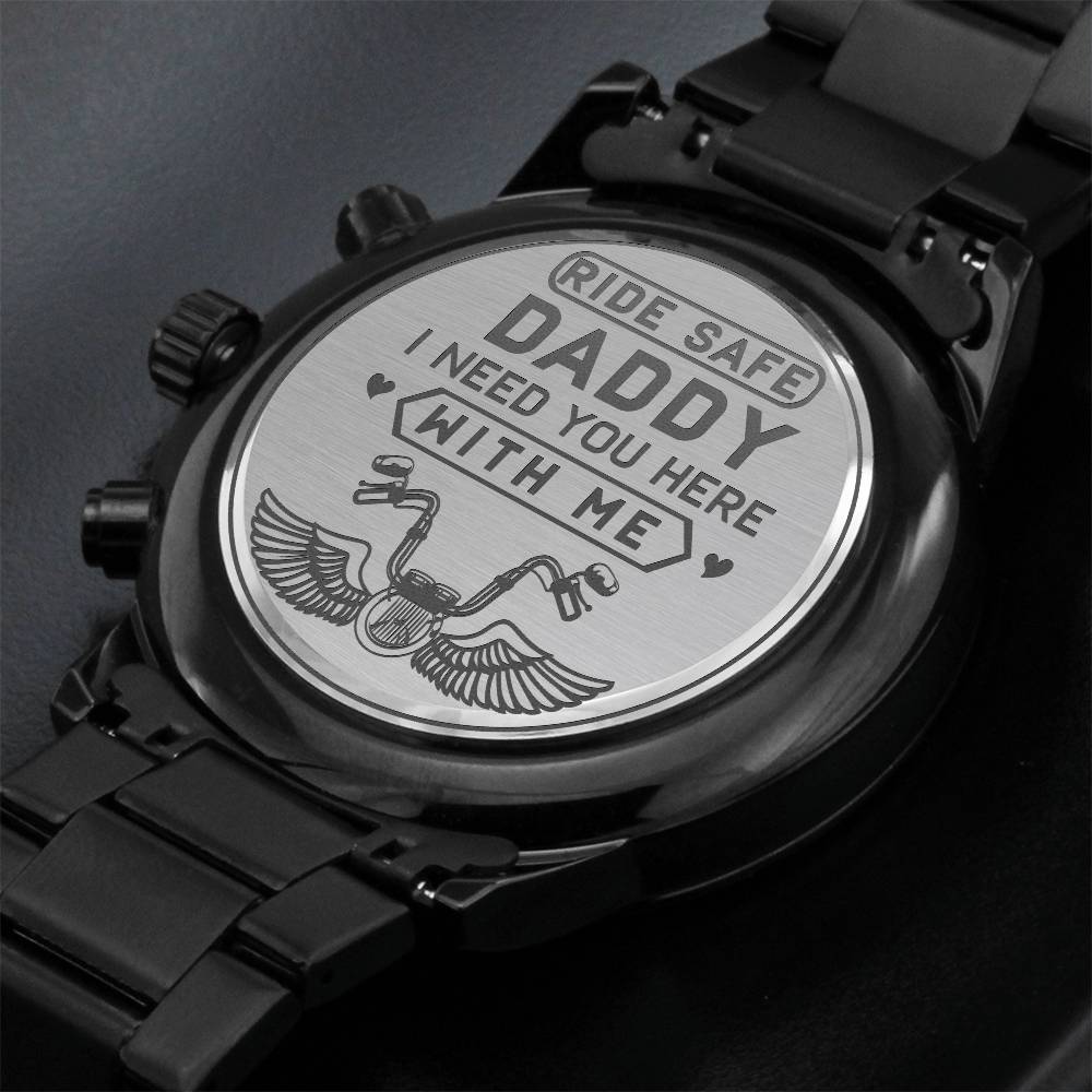 Ride Safe Daddy-Black Chronograph Watch with Engraving