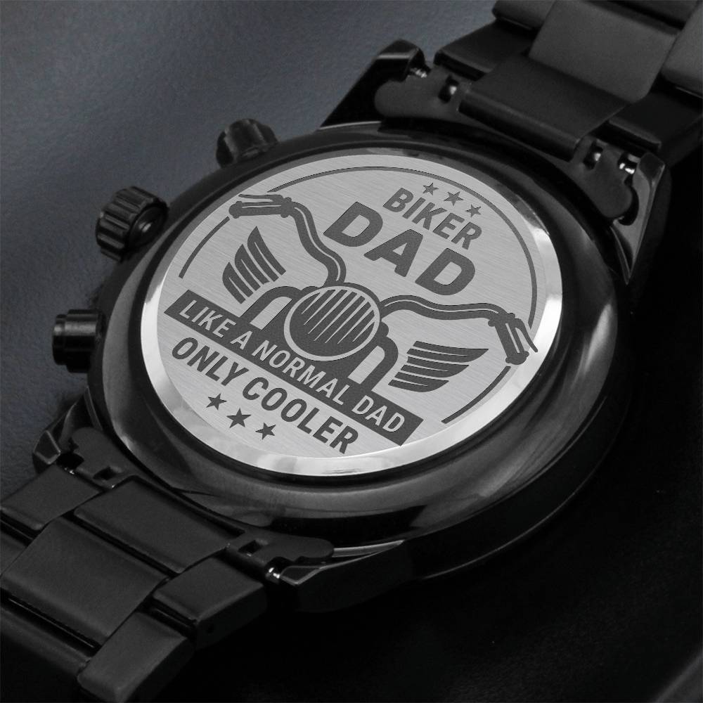 Biker dad-Black Chronograph Watch with Engraving