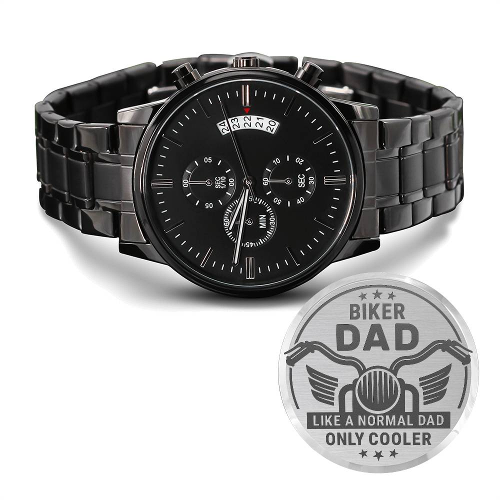 Biker dad-Black Chronograph Watch with Engraving
