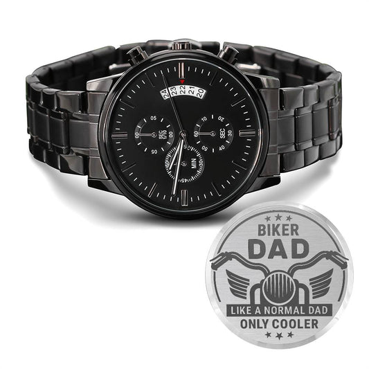 Biker dad-Black Chronograph Watch with Engraving