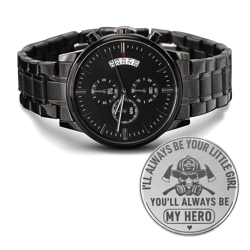 I'll always be your little girl-Black Chronograph Watch with Engraving