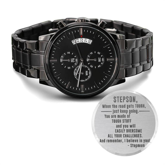 stepsonBlack Chronograph Watch with Engraving