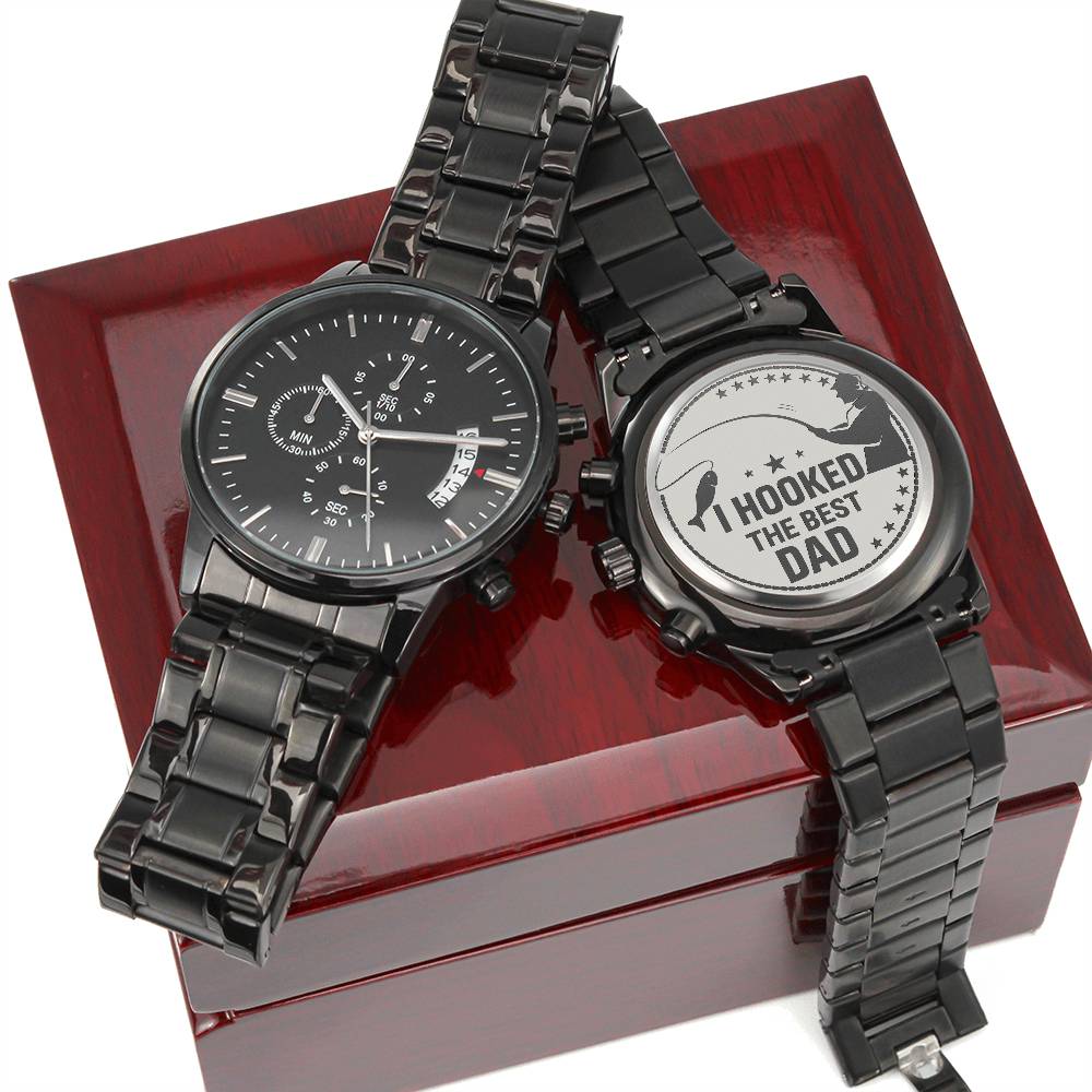 I hooked the best dad-Black Chronograph Watch with Engraving