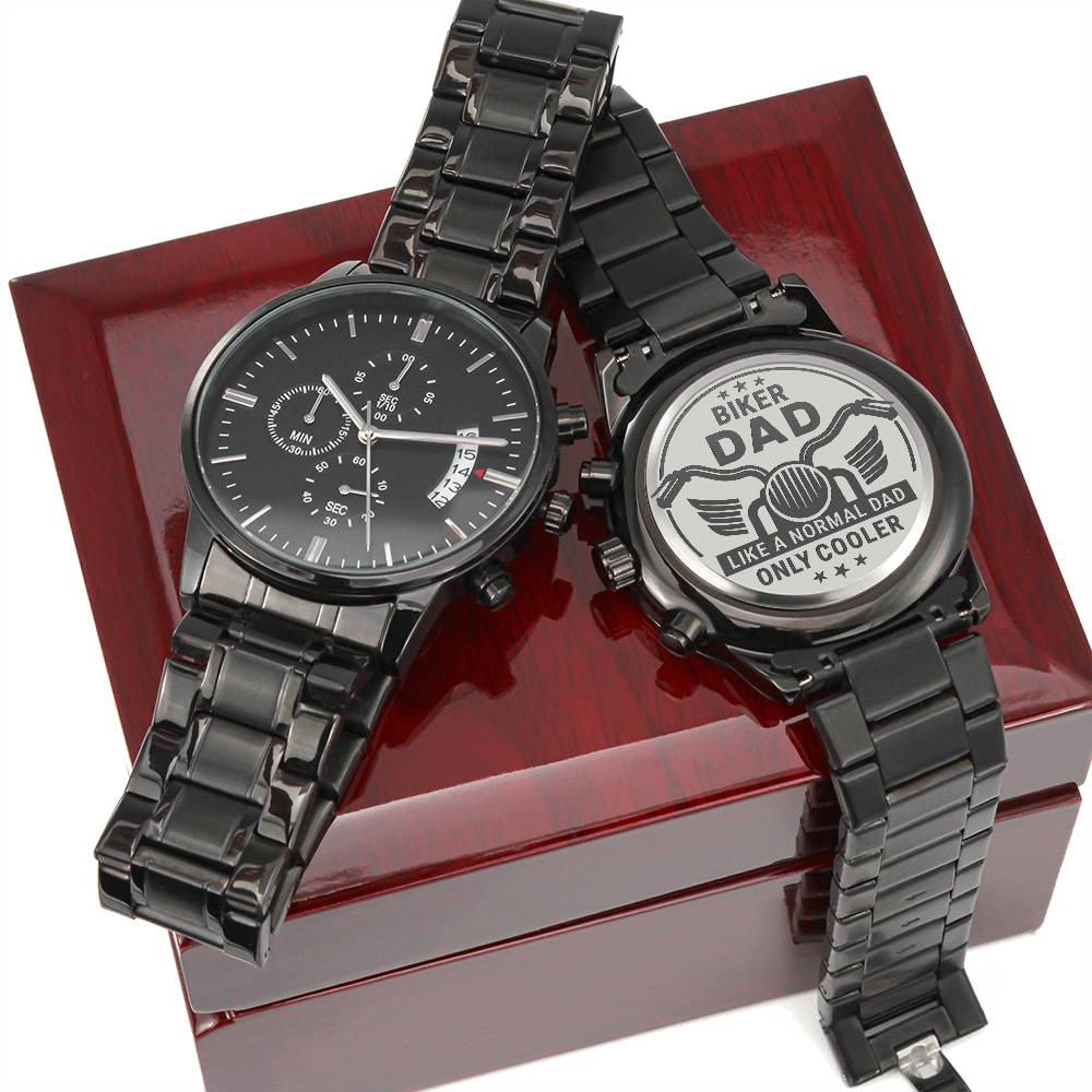 Biker dad-Black Chronograph Watch with Engraving