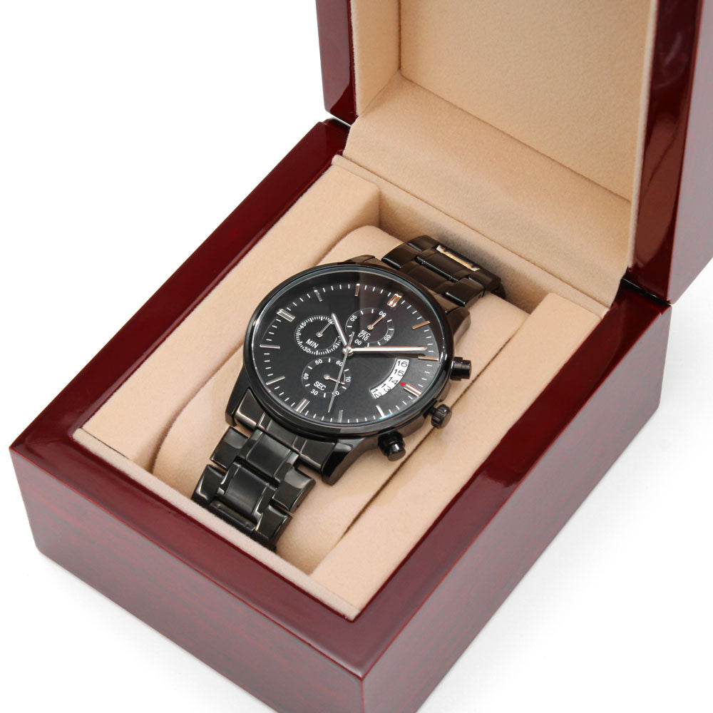Best Bucking dad ever-Black Chronograph Watch with Engraving
