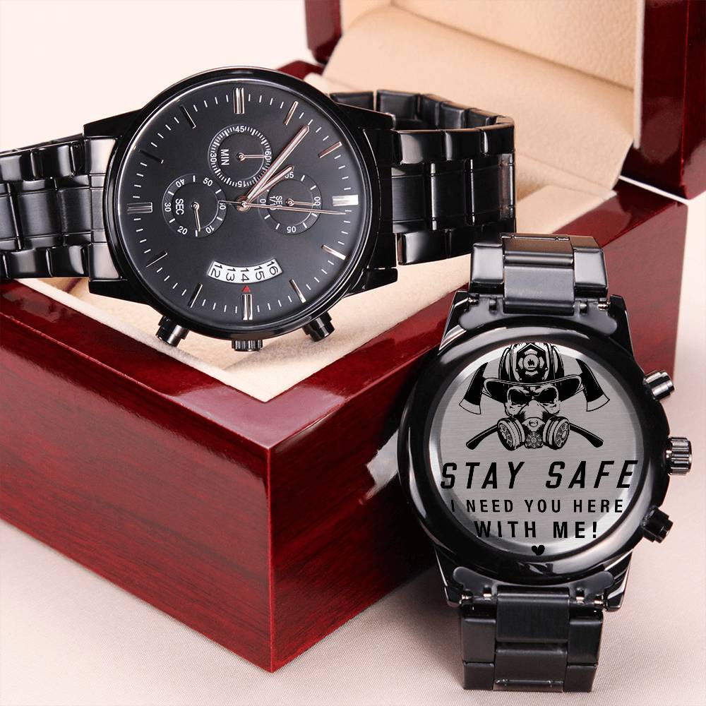 Stay safe-Black Chronograph Watch with Engraving